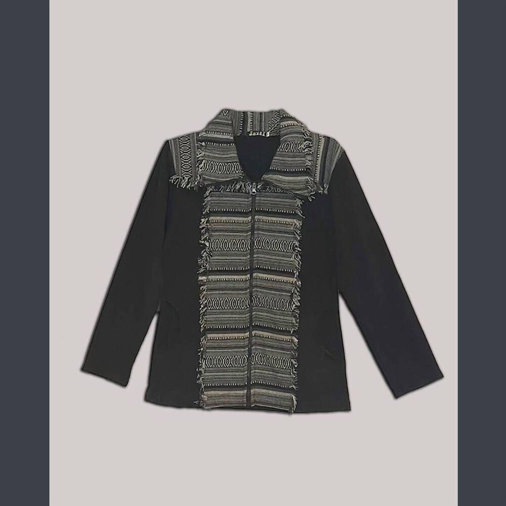 NEW JAYLI women's cotton fleece stonewash jacket with gherri cotton panel in bla